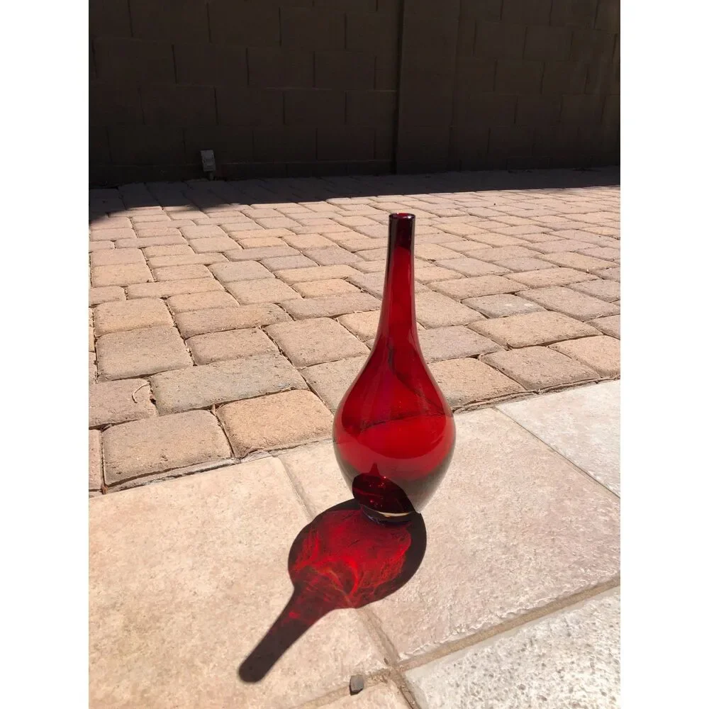 Vintage IKEA Salong Ruby Red Art Glass Vase Johanna Jelinek 12.5” MCM Bud Blown